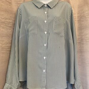 Daily Thread Striped Button-Up Shirt in Sage and White 3X